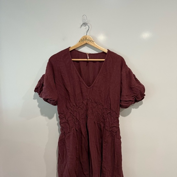 Free People One Of A Kind Mini Dress Solid Ruched Smocked - Picture 5 of 11